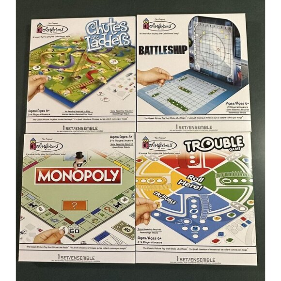 Colorforms Hasbro Board Games Trouble, Chutes&Ladders, Monopoly, Battleship NIB - Picture 1 of 2